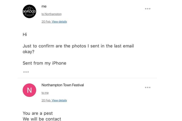 Part 1/4: This email from Craig to the organiser came three days after sending a group photo of the band.