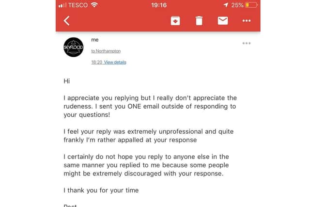 Part 3/4: Craig writes back to complain about the tone of the emails. He signs off 'pest'.