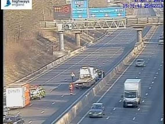 M1 cameras captured the stranded vehicle in the outside lane