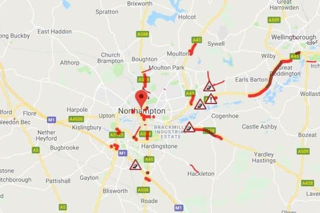 The A45 was still heavily congested at 9am