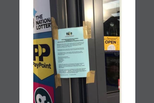 The notice of next week's licensing review has been posted on Kenmuir Avenue Convenience Store's shopfront