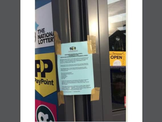 The notice of next week's licensing review has been posted on Kenmuir Avenue Convenience Store's shopfront