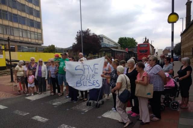 July's bus protest in Wellingborough (pic by Fred Harris).