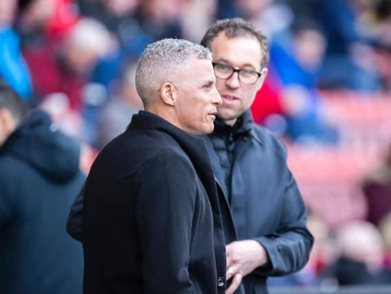 Keith Curle with opposite number Dave Artell before kick-off on Saturday. Picture: Kirsty Edmonds