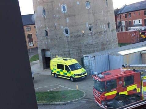 Emergency services have gathered at the base of the National Lift Tower.