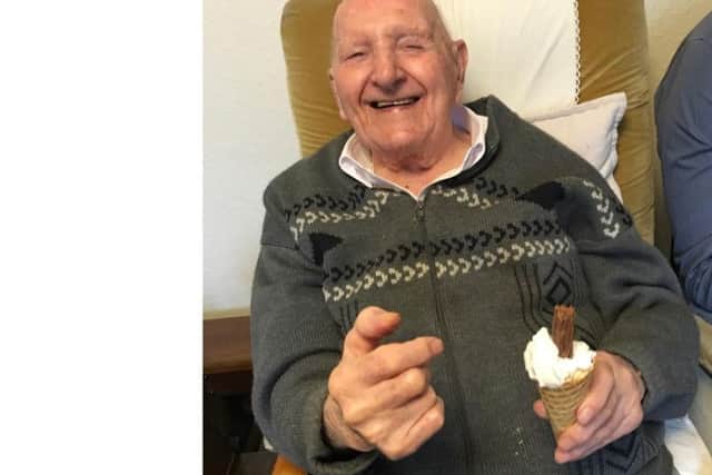 Ted Kinning celebrates his 99th birthday with his favourite treat - a 99 Flake from Gallones.