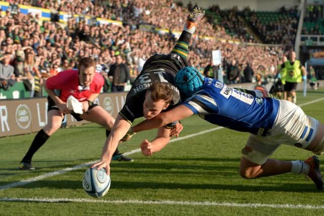 Rory Hutchinson scored an acrobatic try against Bath last month