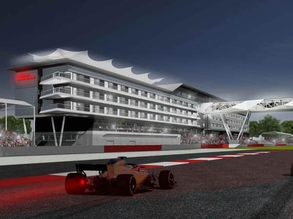 An artist's impression of how the new trackside Hilton Hotel will look at Silverstone