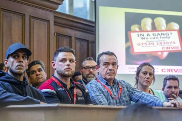 Medics, reformed gang members and a police officer were among those addressing nine boys on the brink of gangs at Sessions House, Northampton