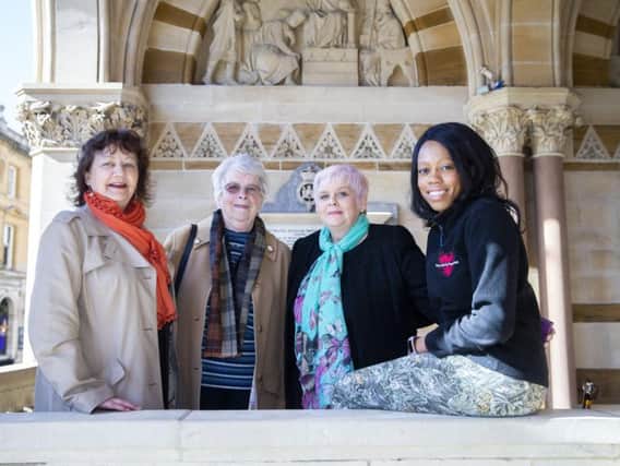 Pictured l-r on the Guildhall steps on Saturday: Rachel Mallows, Daphne Robinson, Cathy Goldsmith and Lorraine Lewis. Picture by Kirsty Edmonds.