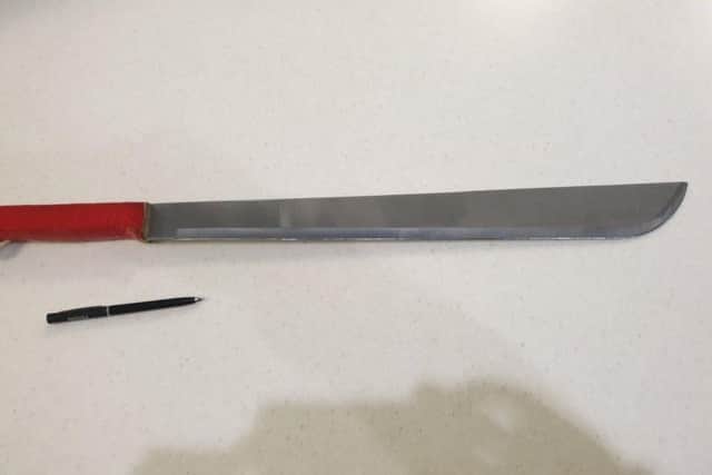This machete was stuffed down a man's trousers in Northampton town centre.