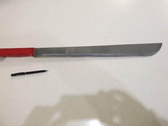 This machete was stuffed down a man's trousers in Northampton town centre.