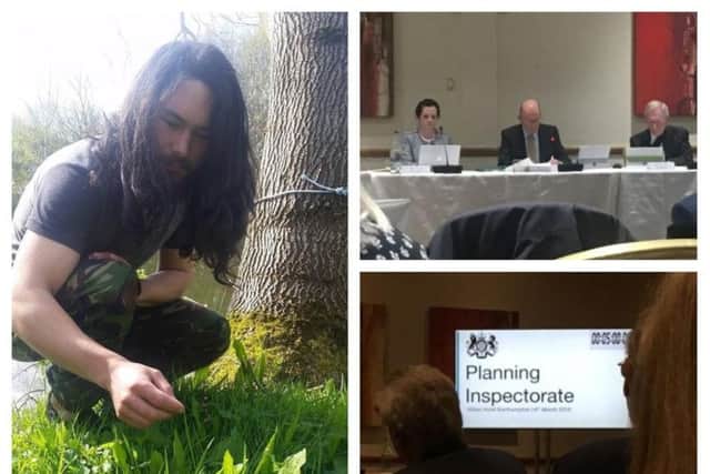 Richard Mawby (left) addressed the Planning Inspectorate panel (top right) at an open hearing meeting last night