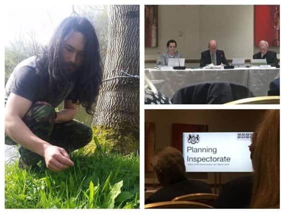 Richard Mawby (left) addressed the Planning Inspectorate panel (top right) at an open hearing meeting last night