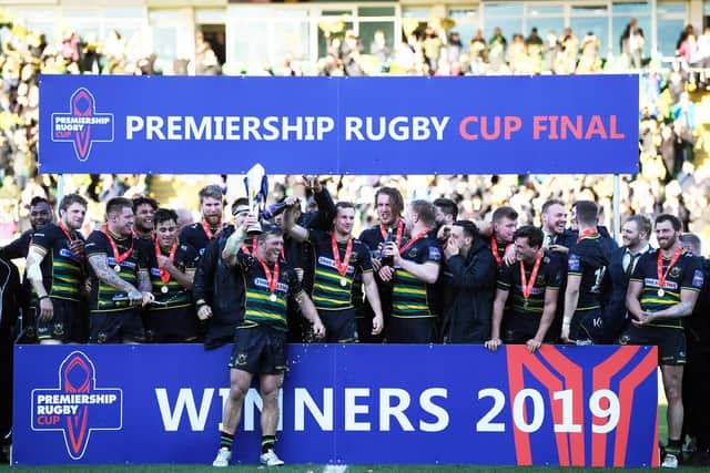 Saints celebrated winning the Premiership Rugby Cup at Franklin's Gardens