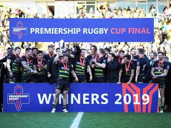 Saints celebrated winning the Premiership Rugby Cup at Franklin's Gardens