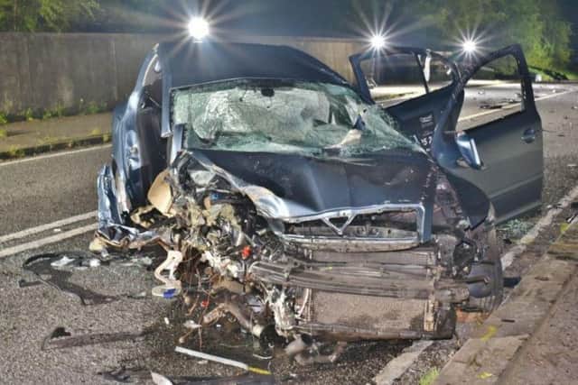 Kabir Hafiz's taxi after the crash near Aynho. Photo: Thames Valley Police