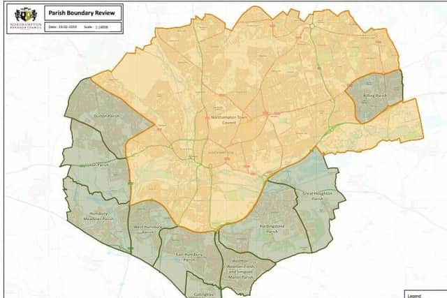 One of the options is to form a town council for all the current unparished areas in the town (shown in yellow)