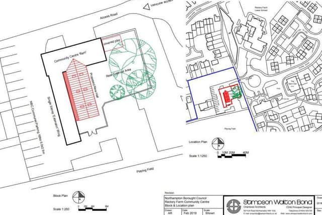 Architect drawings by Stimpson Walton Bond show the proposed hall extension.