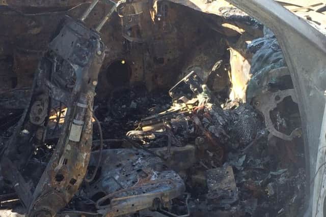 The car was completely destroyed in the blaze.