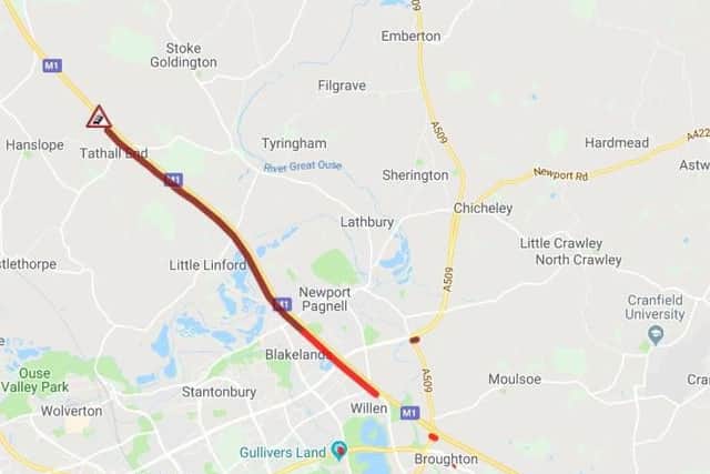 The M1 northbound is congested between Newport Pagnell Services and junction 15