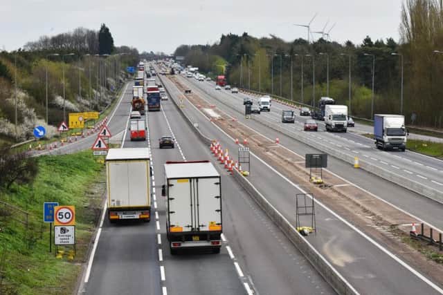 The smart motorway is complete around junction 16 and is under construction between junction 14 and 15 (above)