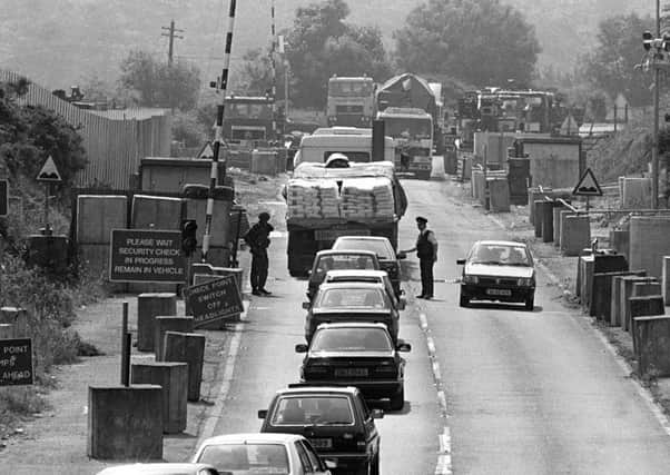 Vehicles being examined at Kileen checkpoint at the RoI-NI border, 1992