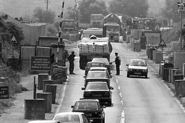 Vehicles being examined at Kileen checkpoint at the RoI-NI border, 1992
