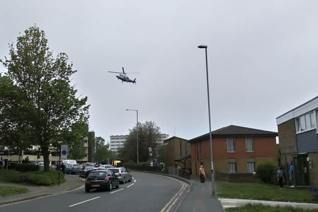An air ambulance was seen leaving the road at around 3.45pm.
