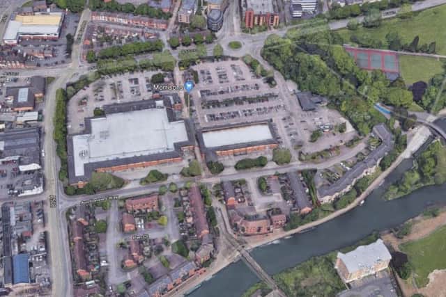 Morrisions in Victoria Promenade. The delivery yard can be seen to the south of the main building, off Auctioneers Way.