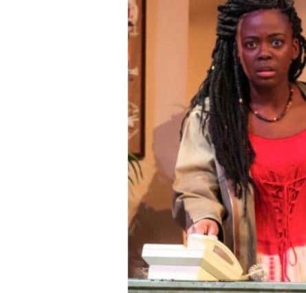 Tiwalade on stage in New york for Mud, River, Stone by Lynn Nottage at the American Academy of Dramatic Arts, directed by Dennis Reid.