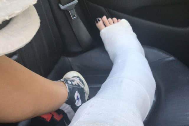 Amber Thompson won't be able to walk for three months