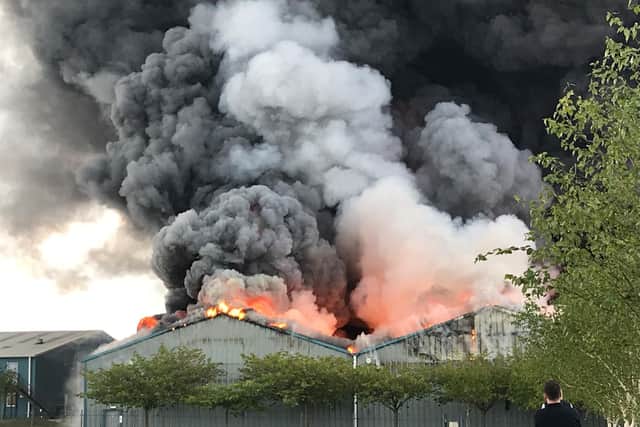 Flames were seen bursting from the roof in Sywell Business Park, near to Sywell Aerodrome.