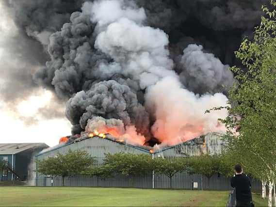 Flames were seen bursting from the roof in Sywell Business Park, near to Sywell Aerodrome.