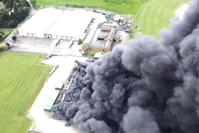 Drone footage released by Northamptonshire Fire and Rescue shows the extent of the blaze at the Sywell white goods factory.