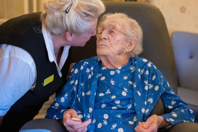 Connie was treated to tea and cake at the care home in Chapel Brampton today. Pictures by Louise Smith.
