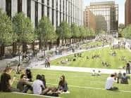 A large linear park would cover what is currently a four-acre patch of rubble on the former bus depot site. Traffic currently running along Greyfriars would be re-routed.