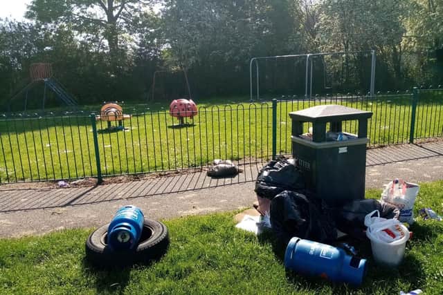 Meanwhile, many full bin bags and gas canisters have been left behind on Errington Park.