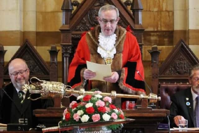 The ceremonial mace accompanies the Mayor of Northampton during full council meetings