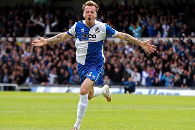 Chris Lines celebrates scoring a goal for Bristol Rovers
