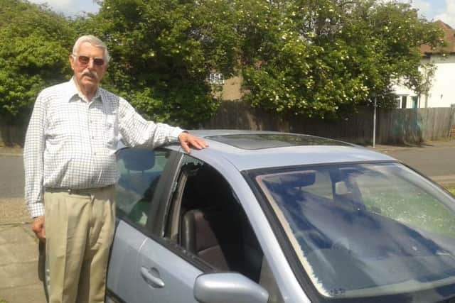 Peter Marshall with his damaged car