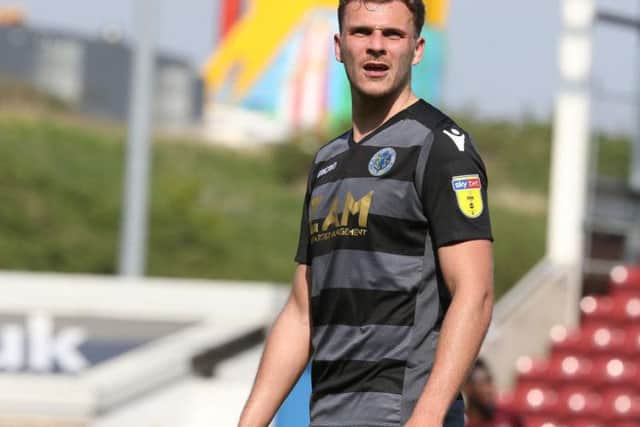 Harry Smith in action for Macclesfield at the Cobblers in April