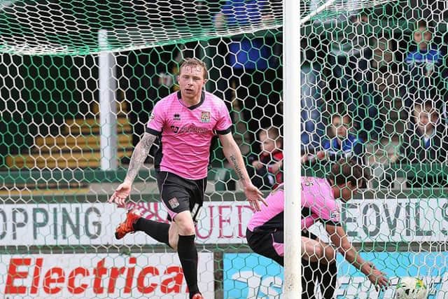 Nicky Adams celebrates his goal for the Cobblers at Yeovil in 2016