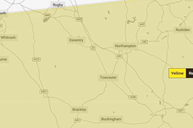 A yellow weather warning has been issued for Northants