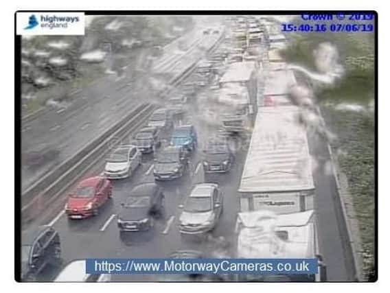 A Highways Agency camera captures the M1 queues this afternoon