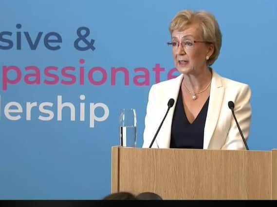 Andrea Leadsom launches her leadership campaign at the Conservative headquarters in Central London this morning.
