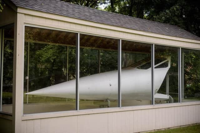 The nose cone is currently housed in a glass hangar in Kansas City.