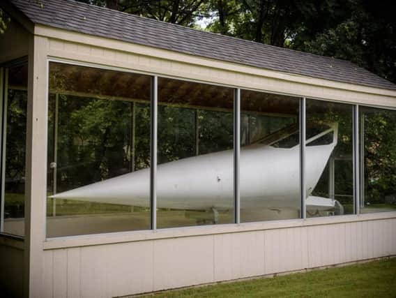 The nose cone is currently housed in a glass hangar in Kansas City.