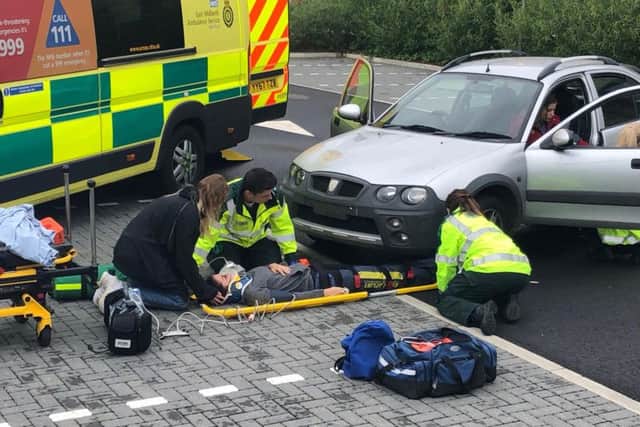 East Midlands Ambulance Service were on scene today inspiring students who watched on close by.