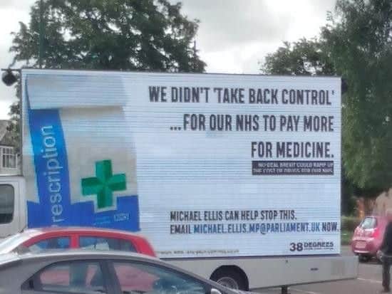The advertising boards could be seen in Northampton over the weekend.